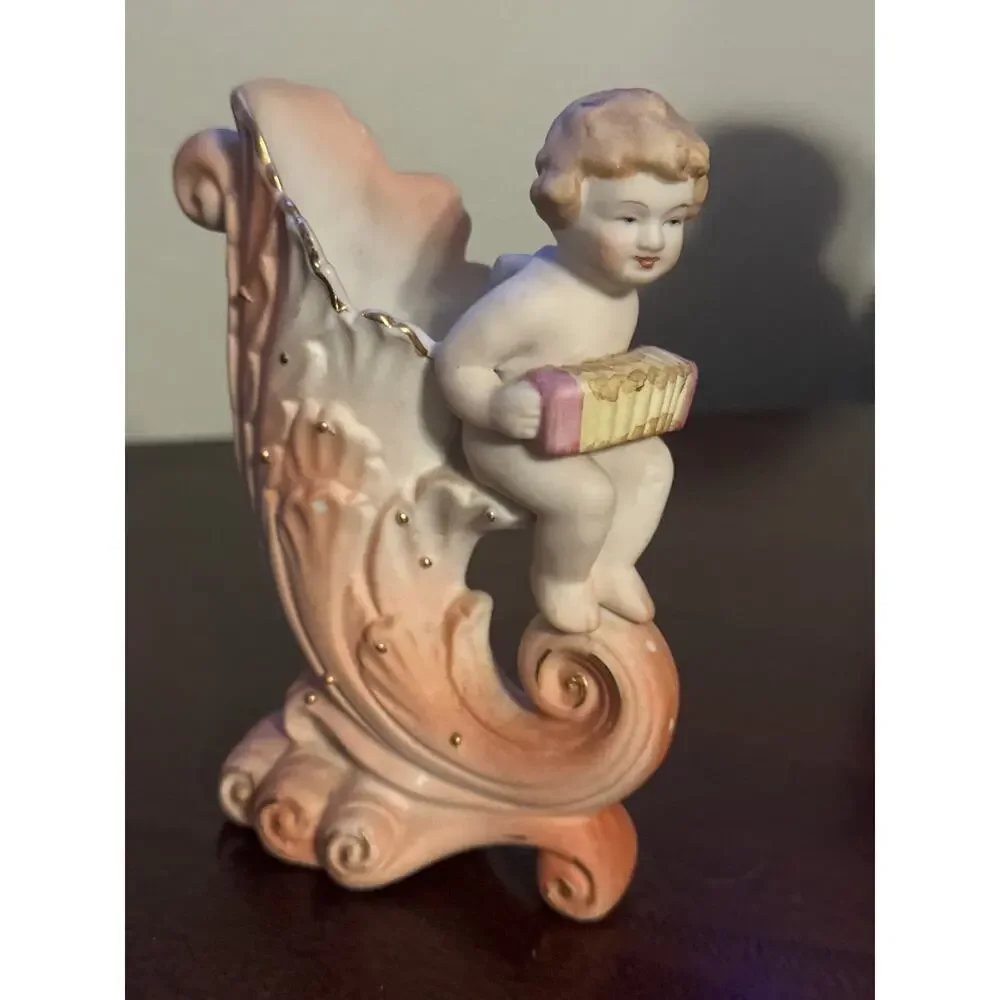 Vintage Bisque Cherub with Organ Vase‎